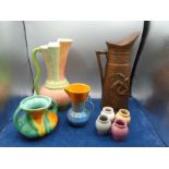 Pottery vases, jugs and pots to include Fortnum and Mason, Dragon, art deco style etc