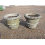 Pair of concrete garden planters H39cm