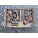 Box of vintage moulding planes