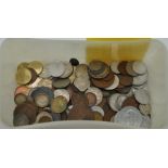 Mixed loose British, French and world coins