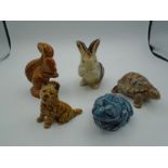 Poole pottery animals rabbit, squirrel and frog plus Wade tortoise and dog