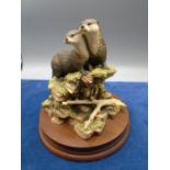 Border Fine Arts 'Together Again', model SOC3 - otters, approx 16cm x 16cm incl wood plinth