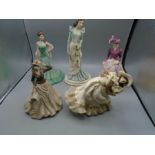 Coalport ladies x 4 plus one un-named approx 21cm tall