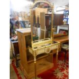 Hall table and mirror (table fixes to wall) in cream and gold with mirrored top to table.