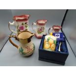 Wade Harvest Ware Jug, Old tupton ware lidded preserve pot and spoon (boxed) plus set of 3