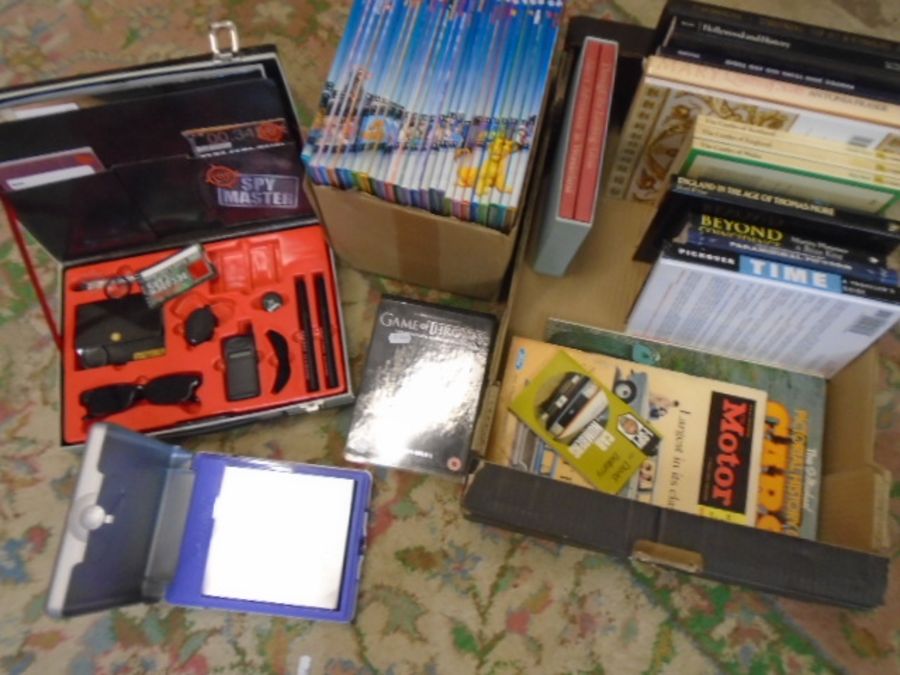 Disney books, car books and others plus spy set and star trek dvd set