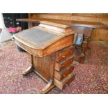 19th century davenport writing desk with three-quarter gallery top, the fall with leather inset