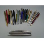 Collection of pens; Parker fountain pen and propelling pencil, rolled gold pencil, papermates and