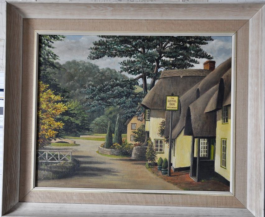 Oil on board of the Royal Oak free house, framed 6