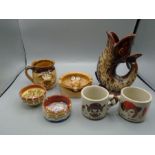 Collection of pottery ware to incl Fosters Gurgle jug and vintage Gres J'taime espresso cups