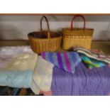 knitted blankets, basket and basket bag