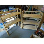 2 folding bookshelves and a folding retail dump basket