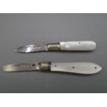 Mother of pearl fruit knives with silver hallmarked blades