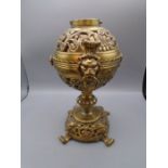 Brass oil lamp base with lion heads