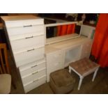Bedroom furniture to include: mirrored dressing table, stool two bedside units and four dining