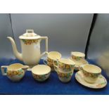 Victorian Johnson Bros coffee set includes pot, jug, sugar bowl and 6 cups and saucers a/f