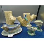 Sylvac dolphin twin vase 5192, Sylvac dolphin vase 5186, Sylvac fish gravy boat and plate 4572,