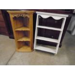 pine corner shelf unit and painted shelving unit