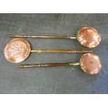 3 large copper bed warmers