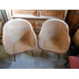 2 wicker tub chairs, 3 feet ends missing on one