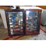 2 Vintage Chinese rosewood wall-hanging, curio display cabinet, mirrored inside with shelves2 wall
