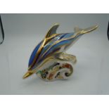 Royal Crown Derby dolphin with gold stopper