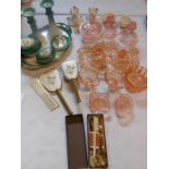 Glass dressing table sets along with brush and mirror set and moustache grooming set plus a piece of