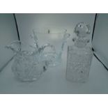 Square cut glass decanter, water jug and glass ice bucket