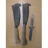 2 kindling axes and a bowie knife