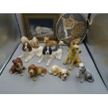 collection of dog ornaments, various breeds along with 2 pet pictures