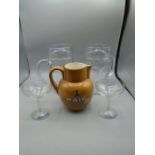 Carlton Ware Haig fine old scotch whiskey jug, 2 beer steins plus 2 vintage Babycham glasses