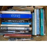 2 boxes of books including Royal family books plus a box of videos/ dvds/ cds