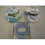 jasperware plate in box and 2 coalport bomber picture plates