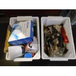 2 Boxes of joinery ironmongery and electrical items etc
