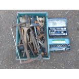 Mixed tools including saws, plane, socket sets etc