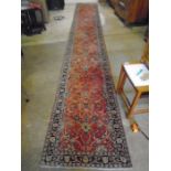 Modern quality runner, red ground. 16ft long x 31" wide