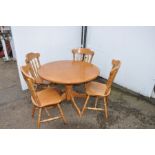 Circular Pine Table 73cm high, 110cm wide and Set of 4x Chairs