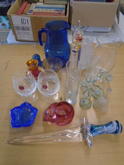Sundry glass ware to incl glass blown sword, vases, jug, Royal Albert tumblers etc
