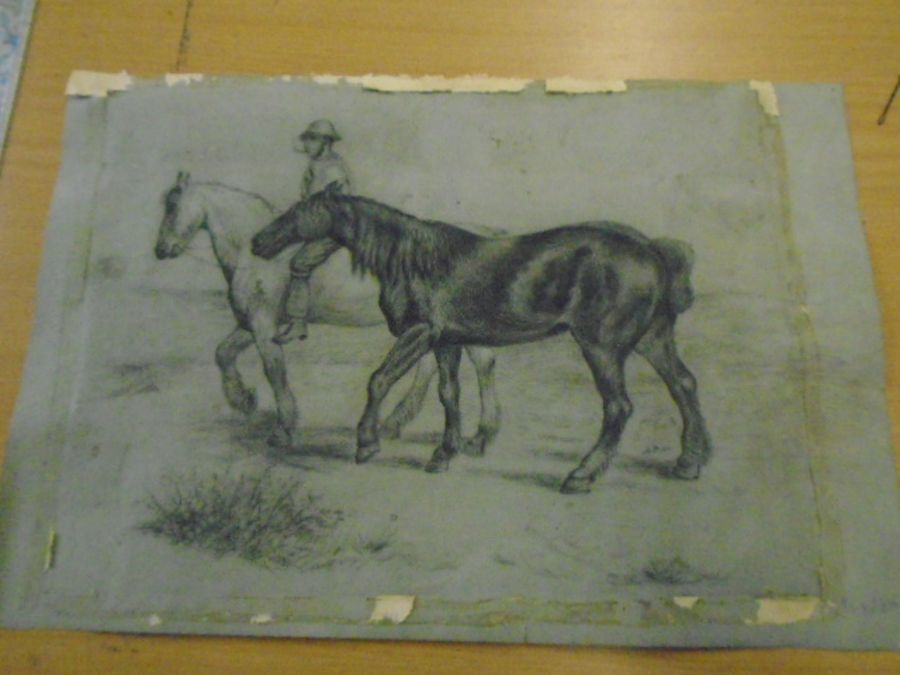 Charcoal sketch of horses, no frame