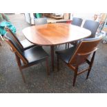 Mid century table with 6 vinyl chairs H72cm L138cm W73cm (132cm when extended)