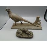 spelter pheasant and greyhound, tail broken on pheasant