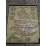 1873 Bacons popular map of England and Wales showing railways, rolled a/f