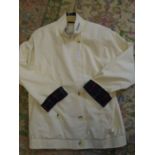 Burberry shower proof coat size 12 (generous) cream with navy tartan trim