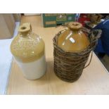 Cambridge flagon and a salt glazed pot in wicker basket