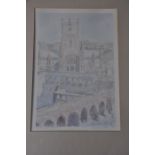 after Gordon Stuart print watercolour of St. Davies Cathedral signed in pencil in bottom right