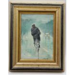 Street scene oil on board in gilt frame initialled