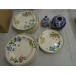 Wedgwood 'clematis' part dinner service comprising 4 dinner plates, 4 side plates, 4 cake plates,