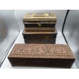 oak box, victorian tin cash box, oblong carved Indian box