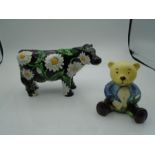 Floral Parade Daisy cow by Tina Wagstaff plus Old Tupton Ware teddy bare figurine with moorcroft