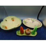 Carlton ware cruet set, Wade decorative plate and Crown Devon bowl